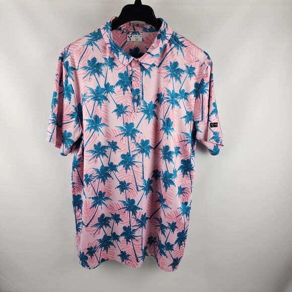 Yatta Golf Shirt Mens 2XL Floral Multi Palm Tree S/S Polo Arm Logo - Picture 1 of 7